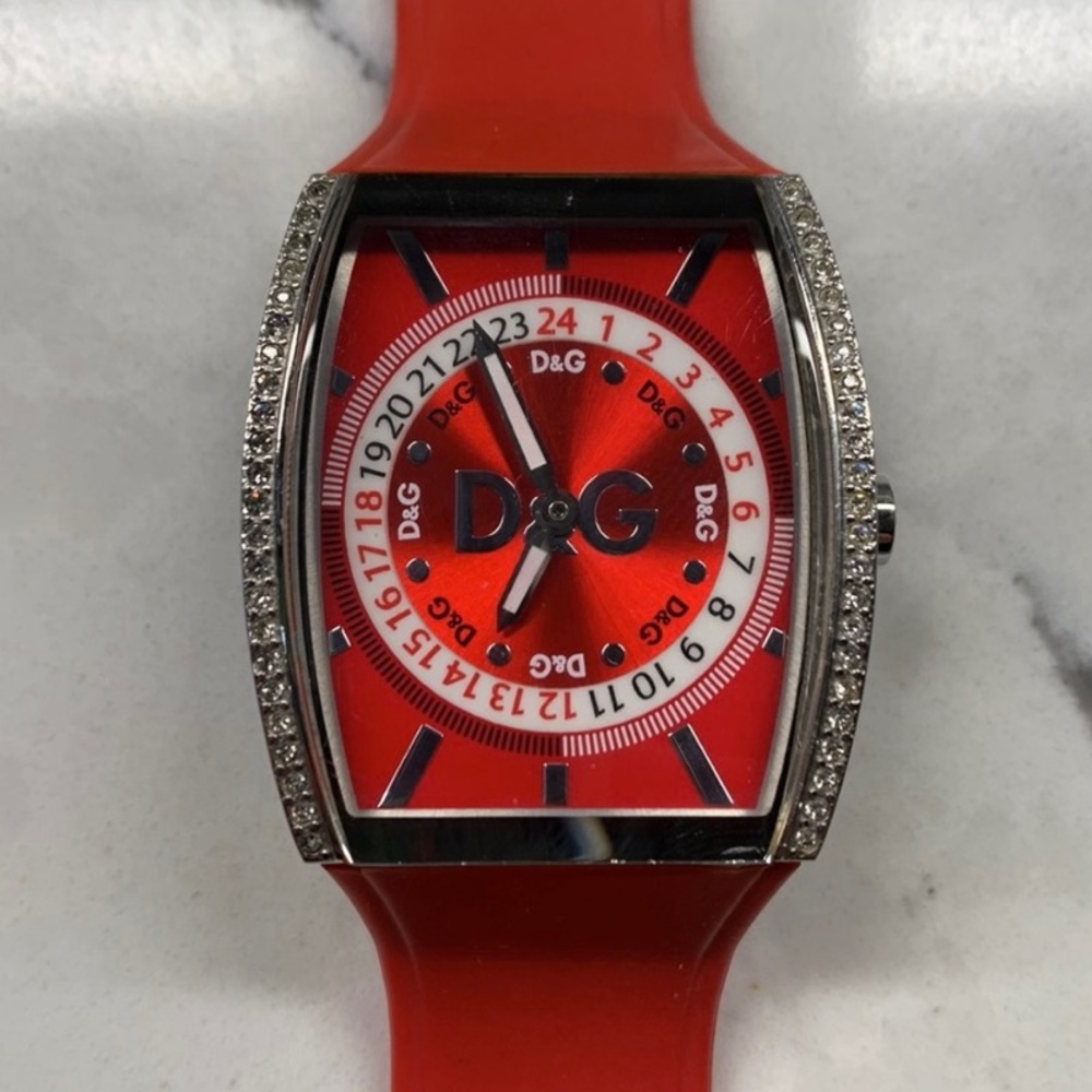 Dolce & Gabbana Rhinestone Silicone Band Watch